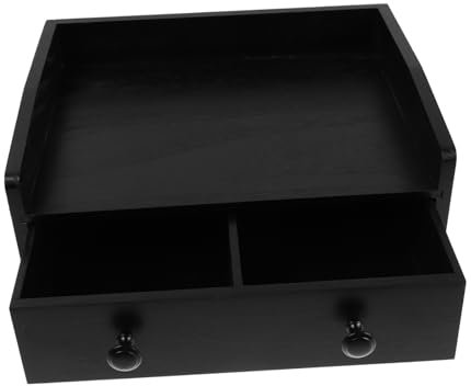 Caja de almacenamiento de madera para bolsas de té con cajón para estación de café, cajas de té de escritorio y gabinete de café de madera negra y gabinete de almacenamiento