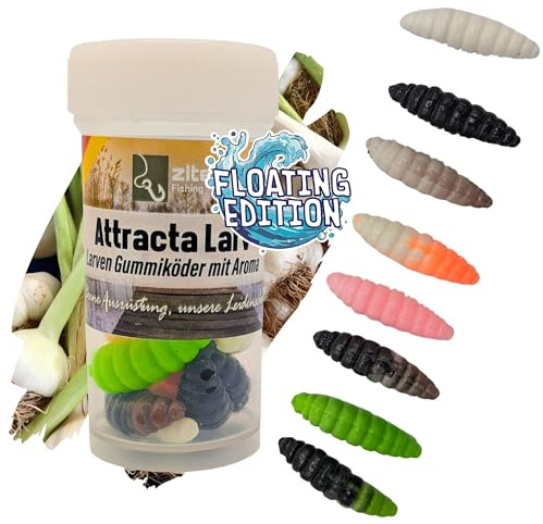 Zite Fishing Attracta Larv Floating | 8 Stück Aromatisierte Gummiköder | Forellen-Angeln | Künstliche Larven Rotationsköder Auftreibende Wirkung | Phthalatfrei & Nachhaltig