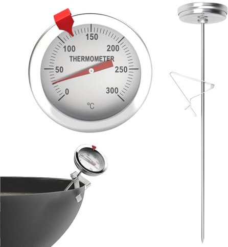 WPPQWP 304 rostfritt stål kokningstermometer för vätskor, oljetermometer matlagning, kökstermometer, 23 cm lång sond med klämma (300 ℃/572 °F), kötttermometer för stekning, kalkon, biff (olja)