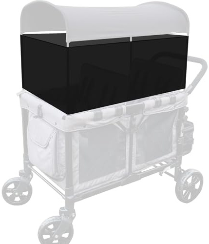 LUAATT 4-Sided Breathable Sunshade Fence Canopy Compatible for Wonderfold W4/W2 Wagon Stroller,Lightweight Cotton Sunshade Net (Black)