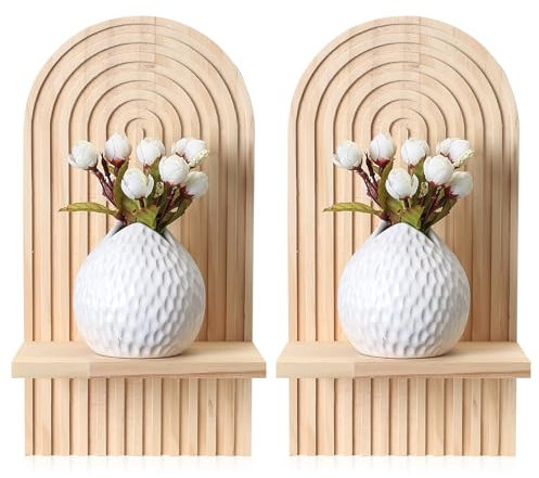 qiwuhai 2 Pcs Petite Etagere Murale Bois, Étagère Murale Bohème, Étagères Murales Flottantes en Bois Décor Boheme, pour Decoration Murales Chambre Salle de Bain Salon Dortoir Cuisine(Naturel)