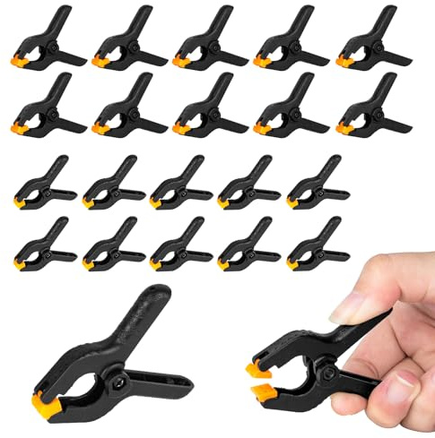 EMART 20 Pack Small Spring Clamps,Backdrop Clips-10x3inch & 10x2inch,Orange | Professional Nylon Clips,Strong Grip Hold Sturdy,Rubber Coated,Rotatable Jaw,Photography Studio,Backdrop,Paper,Woodworking