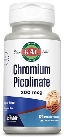 KAL Chrom Picolinat ActivMelt™ | 200 mcg | 120 Schmelztabletten | laborgeprüft | Nahrungsergänzungsmittel mit Chrom | Aufrechterhaltung vom normalen Blutzuckerspiegel