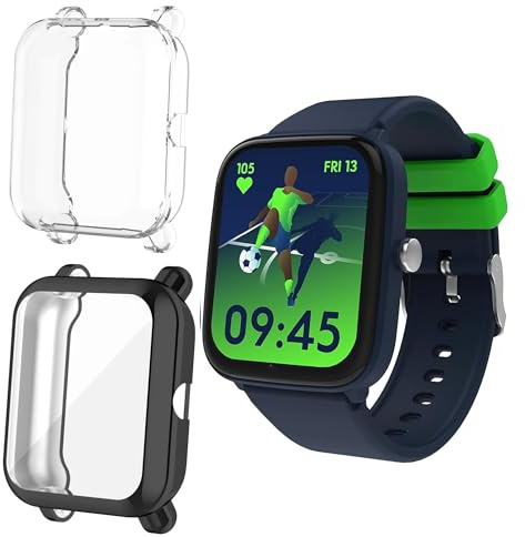 Lamshaw Case Compatible with Ice Smart Junior 2.0 1.75 Inch Smartwatch, Case with Screen Protector, [Anti-Scratch] [Ultra Thin Soft] Full Cover TPU (Black+Transparent)