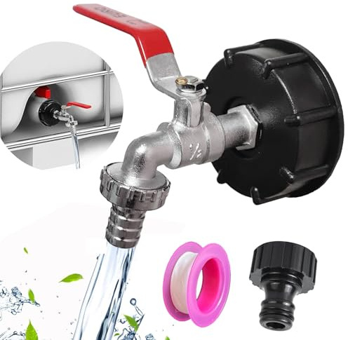 Bikasun 1/2 Leakproof IBC Tank Fittings, IBC Outlet tap | 1000L water tank tap valve with 1/2 inch connection IBC adapter for S60x6 Water Storage Tank Tap Garden