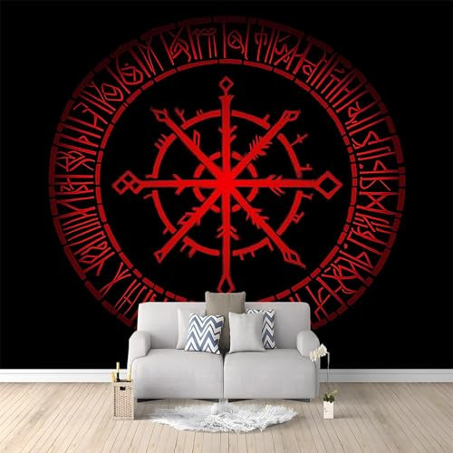 Fotomurales no tejido Runa Vikinga Roja 250x175 cm Papel Pintado Decoración de Pared Murales póster efecto 3D, Decorativos Murales para Dormitorio Salón TV Pared