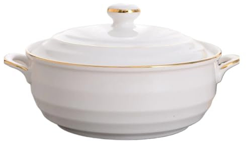 MZSKLW Olla sopera de cerámica Blanca Redonda de 1,4 l, tazón Grande con Tapa, Utensilios de Cocina, vajilla for el hogar(White01)