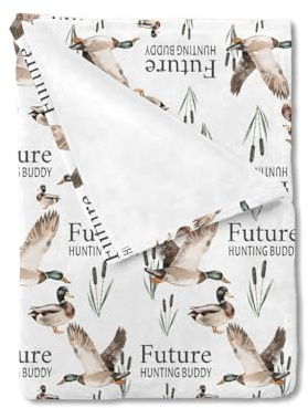 HawSkgFub Future Duck Hunting Buddy Baby Blankets Boys Shower Gift, Mallard Wild Animal Hunter Reed Flannel Fleece Nursery Bed Receiving Swaddle, Soft Newborn Infant Toddler Kids Crib Bedding 30 x 40