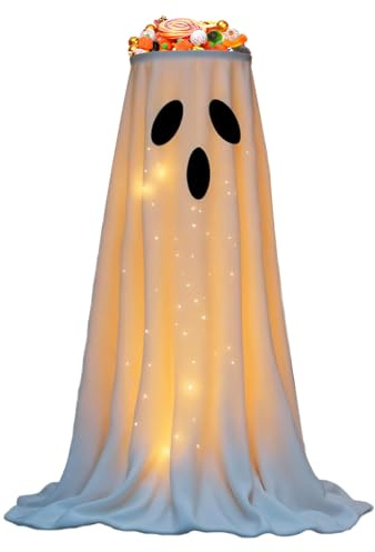 ZHUMCCY Geisters Süßigkeitenschalenständer, Geisters Süßigkeiten Halter Mit Beleuchtung Halloween Türdekorationen Halloween Geist Dekorationen Für Terrasse Garten Wohnzimmer, 80cm