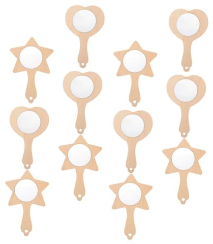 Gatuida 12pcs DIY Wooden Blank Craft Mirrors Handheld Kids Small Unfinished Painting Mirrors for Boys and Girls Creative Art Toys Bedroom Decor
