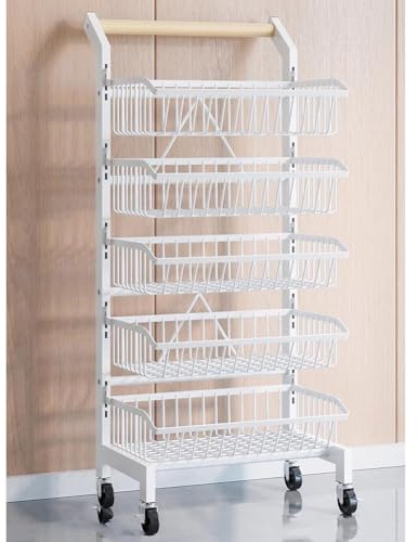 Carrello da cucina su ruote, carrello da dispensa regolabile con cestini staccabili per una facile conservazione e mobilità