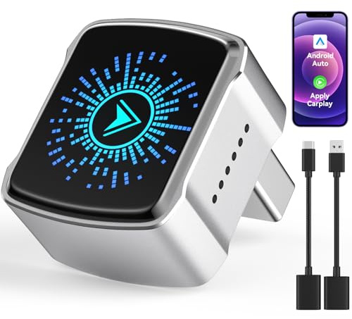 Bemkia CarPlay Wireless Adattatore per dispositivi iOS & Android Auto｜Auto CarPlay 2016+｜Connessione Stabile｜USB-A & USB-C｜Plug & Play (Argento)