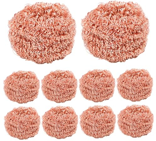 Peosaard Copper Scrubbing Pads, 10Pcs Copper Scrubber, Heavy-Duty Non Scratch Sponge Reusable Scouring Pads for Cast Iron, Stainless Steel, Oven Racks, Grills, Metal Sponge Scrubber