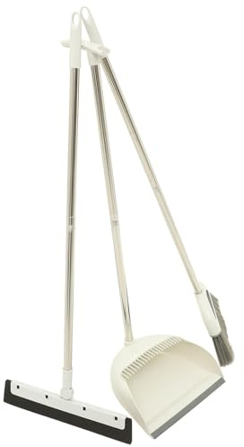 HONITANO Juego de Escoba y Recogedor Mango Largo Kit de Limpieza Hogar Cerdas Flexibles y Paño de Limpieza Recogedor Resistente al Viento para Habitaciones y Oficina Set de 3 Piezas