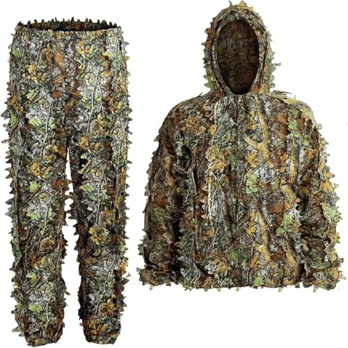 Beler Ghillie kostym, 5-delad 3D-kamouflagedräkt, kamouflagedräkt, skog och jakt, dold kostym, kamouflageset (skogsgrön, M)