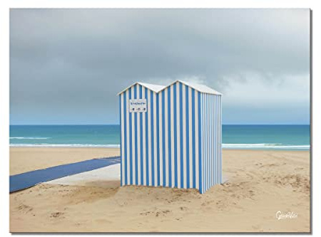 Glücksvilla Quadro da parete – Casa sulla spiaggia in blu e bianco – (immagine in vetro acrilico 5 mm, 40 x 30 cm) Stampa artistica in Germania – Francia mare marittimo Bretagna spiaggia