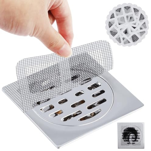 50 PCS Disposable Shower Drain Hair Catcher - 4 Inch Drain Cover Mesh Stickers for Human & Pet Hair - Bathtub, Bathroom, Kitchen Sink, Laundry Floor Drain Filters (Grey)