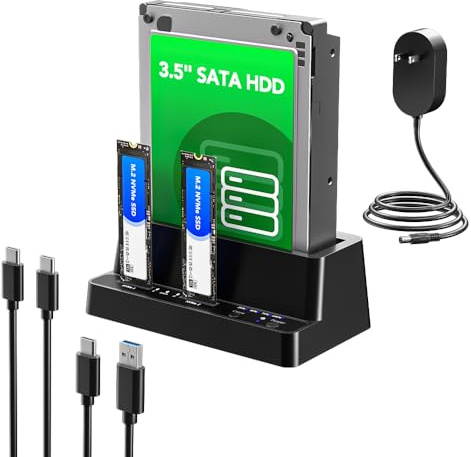M.2 NVMe SSD Cloner and Duplicator, 3 Bay Hard Drive Cloner Dock for M.2 NVMe SSD and 2.5/3.5 SATA HDD, Hard Drive Docking Station, Tool-Free Hard Drive Reader