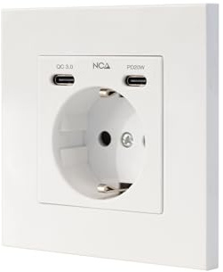 NANOCABLE 10.35.0012 - Base de enchufe de pared tipo schuko con 2 USB-C PD - Max. 3.4A, Blanco