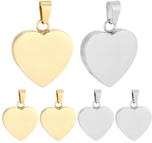 Beebeecraft 10 Stück Silber Gold Farbe Herzanhänger Für Die Schmuckherstellung Flacher Herzförmiger Rohling Mit Ösen Zum Gravieren Ideal Für Schlüsselanhänger Zum Valentinstag