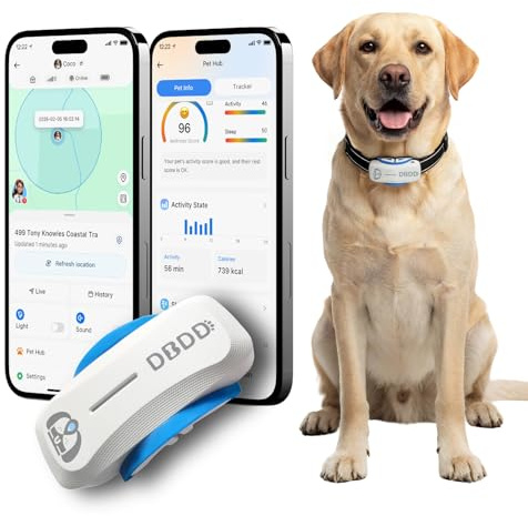 DBDD Rastreador GPS AI para perros, ubicación en tiempo real y gestión de salud veterinaria con IA, valla electrónica, impermeable, iOS y Android universal (blanco)