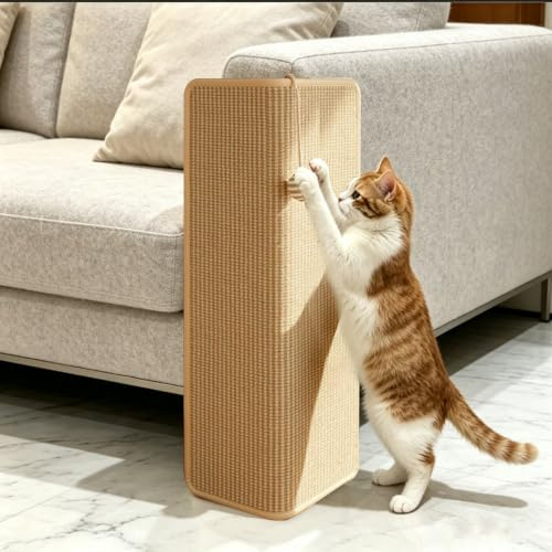 Griffoir d'angle pour chat - Grande planche à gratter en sisal - 30 x 60 cm - Pour chats, sous-meubles, protection des meubles et du canapé, planche à gratter d'angle avec balle de jeu pour chats