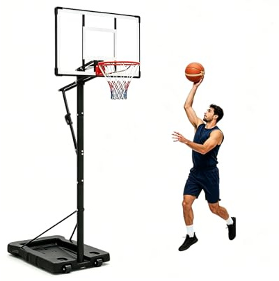 LIFEZEAL Canestro da Basket Esterno Regolabile 170-305 Cm, Canestro Basket con Tabellone in PC, Ruote Resistenti e Ampia Base, Resistente agli Urti, per Cortili, Scuole