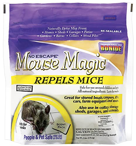 Bonide Mouse Magic Mouse Repellent Scent Packs, 4 Ready-to-Use Packs for Indoor & Outdoor Use, People & Safe 12-pk