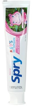 Spry Xylitol Toothpaste for Kids 5oz. Fluoride Free, Teeth Whitening Kids with Xylitol, Natural Breath Freshening, Mouth Moisturizing Ingredients, Bubble Gum (Pack of 1)
