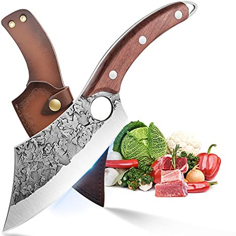 DRAGON RIOT Coltello da disosso con rivestimento in pelle Mannaia forgiata a mano Coltello da cuoco in acciaio al carbonio Coltello da esterno per grill da cucina con confezione regalo