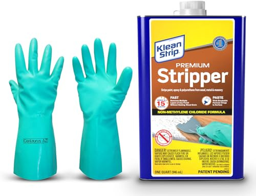 Klean Strip Premium Stripper Epoxy Polyurethane Varnish and Paint Remover for Wood Metal and Masonry- Engine Paint Remover- Furniture Stripper-Available with Centaurus AZ Gloves -1 QT