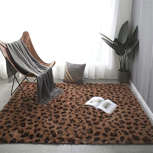 Lifup Tapis Rectangulaire à Poils Longs Doux et Moelleux, Tapis Décoratif Antidérapant pour Salon Chambre Léopard 2 80 x 160 cm