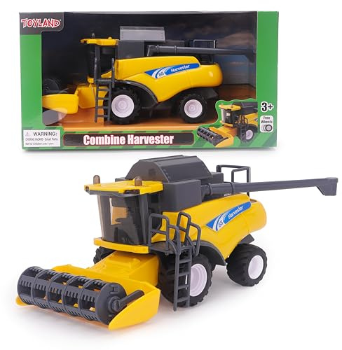 Toyland® 26cm (10”) 1:32 Scale Yellow Toy Combine Harvester - Friction-Powered Farm Vehicle With Moving Parts - Kids Interactive Play - 3+ Years