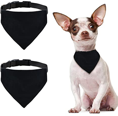 HACRAHO Sublimation Hundehalstücher, 2 Stück Verstellbares Sublimation Hund Bandana mit Abnehmbarem Halsband Schwarz Bandana Lätzchen für DIY für Kleine Mittlere Hunde, M