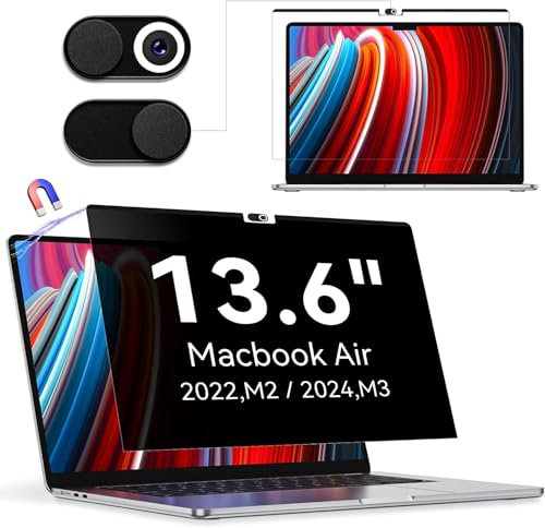 Filtro Privacy Magnetico Schermo Compatibile con MacBook Air 13,6 Pollici (2025,M4 / 2024,M3 / 2022,M2), Pellicola Protezione per 13 Pollici M3 Mac Laptop Anti Luce Blu Antiriflesso