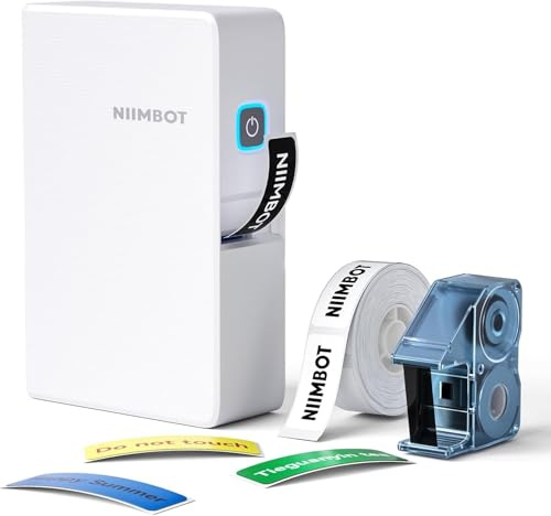 NIIMBOT Impresora de Etiquetas B18 con Cinta de Etiquetas Negra/Etiquetas Blancas, máquina de etiquetado autoadhesiva Bluetooth Compatible con impresión Multicolor para Dispositivos y Cables de Inter