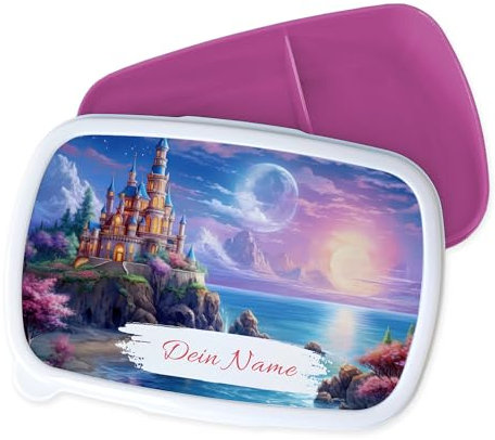 GRAZDesign Fiambrera infantil personalizada con nombre de cuento de hadas para niñas en rosa y azul, fiambrera para la escuela y la guardería, color rosa