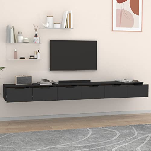 FENLAX Wandschrank 2 Pcs 102x30x20 cm Holzwerkstoff Schwarz Wandboard Mit Schublade Schweberegal Mit Schublade Wandregal Mit Schubladen Hängeschublade Wohnwand Modern Hängeschrank