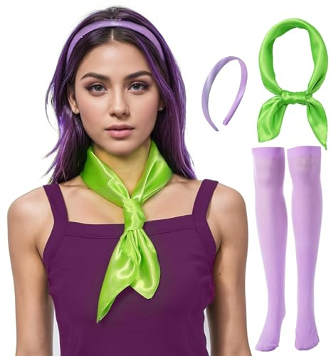 Déguisement Carnaval Violet Bandeau Cheveux Echarpe Vert - Costume Femme pour Cosplay Halloween