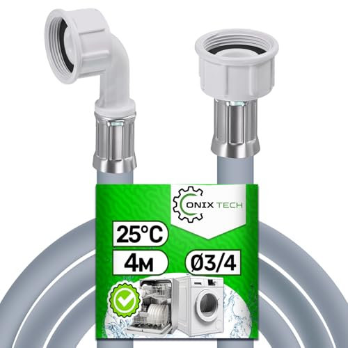 Manguera Lavadora y Lavavajillas 4m para Alimentacion Agua con Válvulas Ø 3/4 Presión de 20 a 60 Bar para Temperaturas de hasta 25°C - MADE IN ITALY - Garantía de 5 Años - ONIX TECH