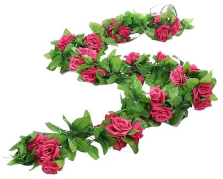 Plante Artificielle Tombante 2/4 pièces 220cm 9 têtes de vigne Rose simulée couleurs vives et teintes vives décoration de chambre rouge jaune blanc violet Champagne Rose rotin(Rose red,4pcs)