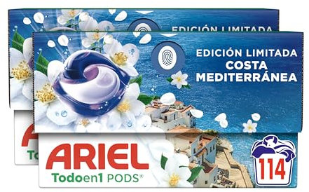 Ariel Todo en 1 PODS Brisa Marina Y Jazmín, Detergente Líquido Para Lavadora en Cápsulas, 114 Lavados, Edición Limitada Costa Mediterránea