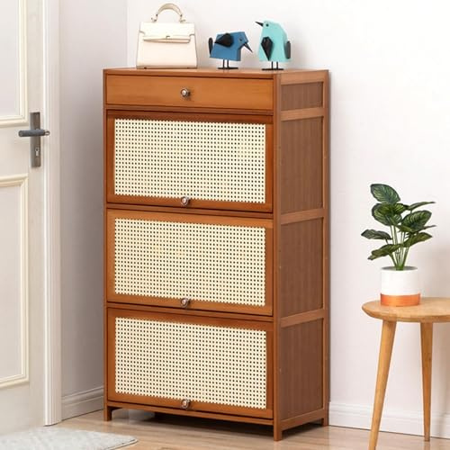 OWOHYG Meuble à Chaussures en Bambou avec 2/3 Portes et tiroir, Meuble à Chaussures Autonome pour entrée, Salle de Bain, Couloir, Type A, 70 x 32 x 117 cm