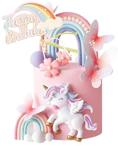 19 Stück Einhorn Tortendeko, Einhorn Deko Torte, Regenbogen Tortendeko Mädchen für Torte, DIY Kuchendeko Mädchen, Geburtstagsparty Zubehör