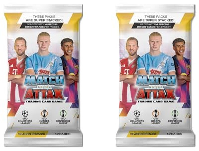 Topps Match Attax 25/26 UEFA Champions League – 2 boosterpaket med 12 kort med specialkort – HeartGlobal fraktskydd ingår
