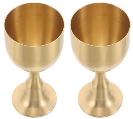GRIRIW 2pcs Brass Chalice Goblets Vintage Gold Chalice Cups Large Altar Offering Bowls Medieval Holy Grail for Church Rituals Renaissance Fairs and Christmas Decor