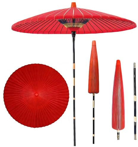 YAVYAV Paraguas Tradicional Chino de Papel Aceitado Sombrilla Parasol Oriental Hecha a Mano con 70 Varillas Protección UV50+ para Jardín Terraza Patio Restaurante Vintage(150cm/4.9ft)