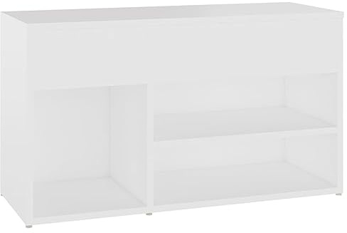 HPUYRFG Scarpiera bianca 80 x 30 x 45 cm in legno con seduta, 2 ripiani a destra e scomparto sinistro e baule per libri e accessori