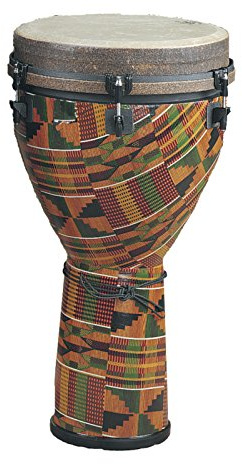 Remo World Percussion Djembe Key-Tuned – Acousticon Kessel – SKYNDEEP Fiberskyn 3 Fell – Kinte Kloth Finish – 12 x 24 – DJ-0012-PM