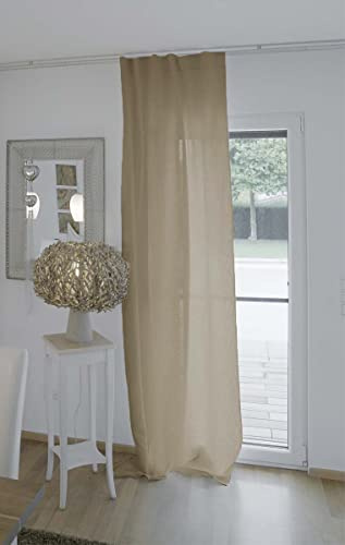 beties Leinen Gardine ca. 135x255 cm Vorhang 100% Leinen im Landhausstil mit verdeckten Schlaufen oder Tunnelzug Landhaus Kurzgardine Küche Vorhang Fensterschal Wohnzimmer (leinen-Taupe)